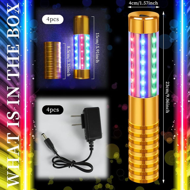 TTLYUGN 4 قطع ضوء باتون LED ستروب RGB قابل لإعادة الشحن لخدمة الزجاجات عصي الألعاب النارية القابلة لإعادة الاستخدام لزجاجة الشمبانيا محمولة للاستخدام في النادي المسرحي حفلة نادي ليلي حدث بار خارجي - ذهبي - Image 3